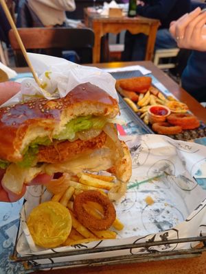 The burger comes complete, without bites at Gizli Bahçe in Antalya