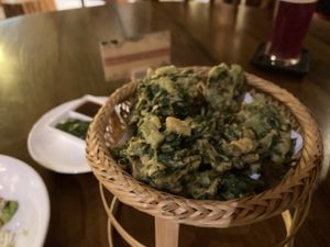 Morning glory fritters  at Suananda Vegetarian Garden in Bangkok