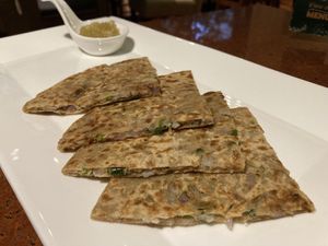 Lotus root stuffed parantha  at Suananda Vegetarian Garden in Bangkok