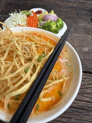 Burmese Khao Soy  at Suananda Vegetarian Garden in Bangkok