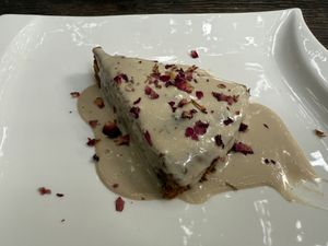Carrot cake with cashew cream   at Suananda Vegetarian Garden in Bangkok