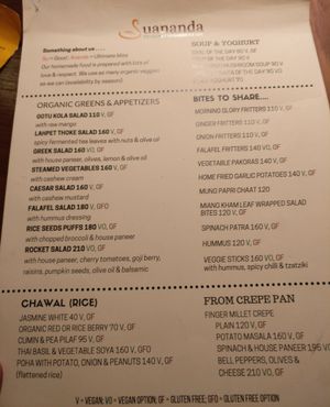 menu at Suananda Vegetarian Garden in Bangkok