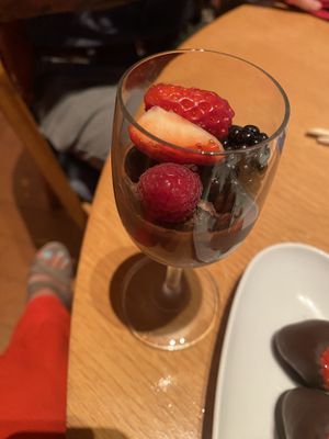 Vegan chocolate mousse with fruit topping  at Aqua in Guam