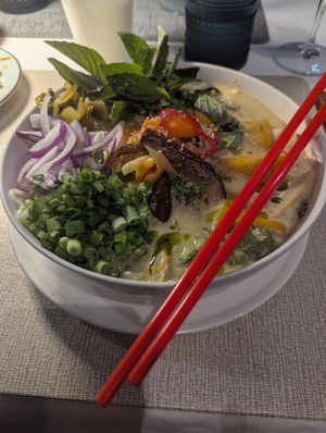 green curry with rice noodles at Good Catch in New Orleans