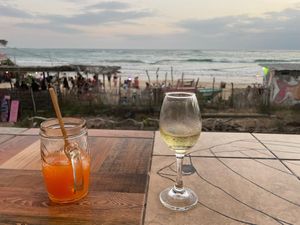 Cocktail and wine  at Booby Trap in Puerto Villamil