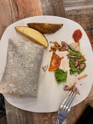 Burrito, chips and salad at Booby Trap in Puerto Villamil