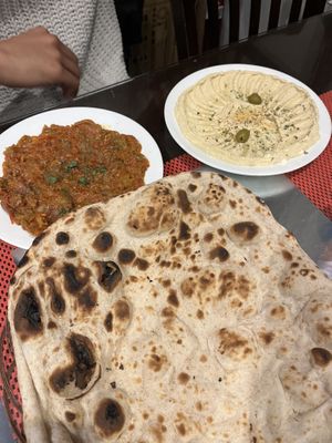 Aubergine and houmous  at Ariana 2 in North West London