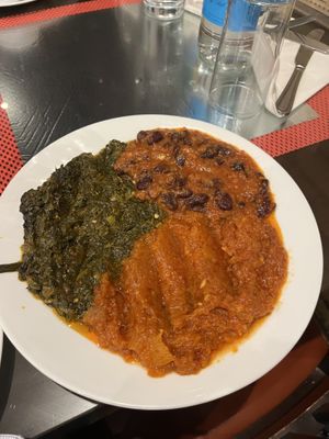 Spinach, aubergine and kidney bean curries  at Ariana 2 in North West London