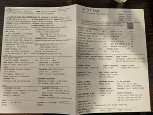 Small Drink Menu (there is a more extensive one) at La Tia Taco in Falun