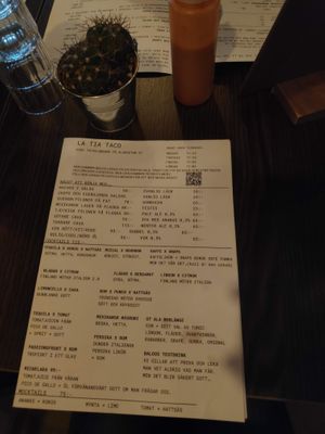 Drink menu (they also have more) at La Tia Taco in Falun