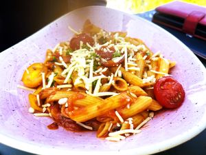 Penne all'arrabiata at Brasserie Poelberg in Tielt