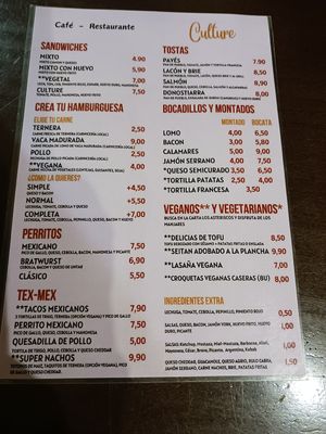 Menu (1 of 2) February 2025 at Cafe Culture  in Piedralaves