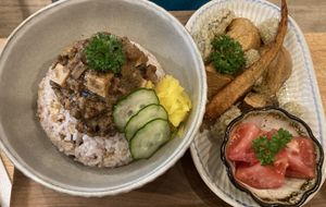 Braised tempeh with eggplant, tofu and seasonal veggies  at Cafe Zi - 梔子 in Kowloon