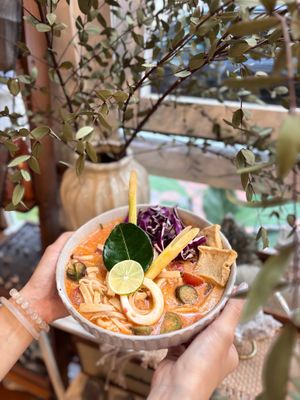 Vegan Thai Style Tom Yum Soup Spaghetti at Cafe Zi - 梔子 in Kowloon