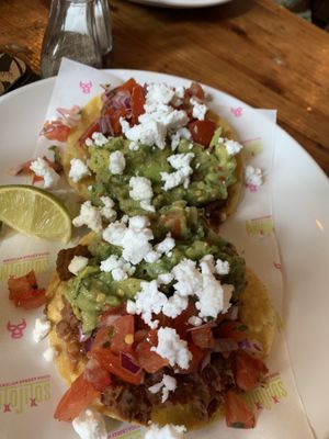Refried bean tostadas   at Antojitos in Glasgow