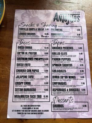 Menu  at Antojitos in Glasgow
