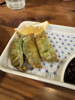 3 of 6 crispy (very crispy!) vegan gyoza  at Rakkan Ramen in Folsom