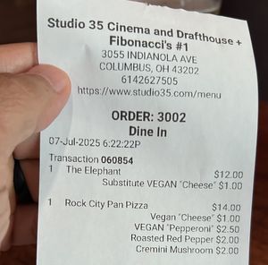 They upcharge $1 for vegan cheese   at Fibonacci's Pizzeria #1 - Studio 35  in Columbus