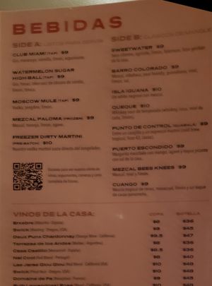 Regular menu at Mangle in Panama City