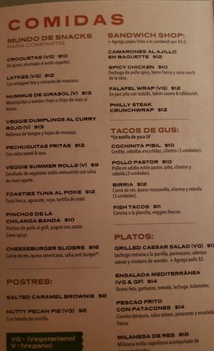 Regular menu page 2 at Mangle in Panama City