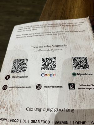 QR codes  at Mầm Vegetarian in Phu Nhuan