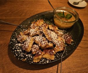 Vegan Kaiserschmarrn with apple sauce at HeimWerk - Hackescher Markt in Berlin