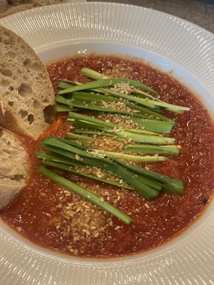 Tomato sauce with bread pieces for tofu ball  at Sai Jeju in Seogwipo