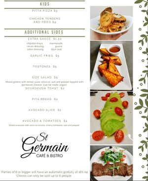 MENU Feb'23: kids+sides at St Germain Bistro and Cafe in San Juan