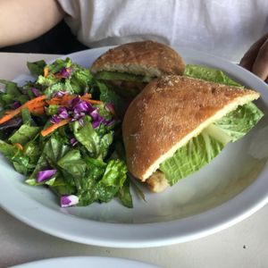 Avocado, Lettuce and tomato sandwich with side salad at St Germain Bistro and Cafe in San Juan