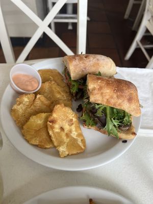 V-Steak with tostones  at St Germain Bistro and Cafe in San Juan