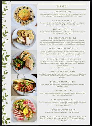 Entree menu   at St Germain Bistro and Cafe in San Juan