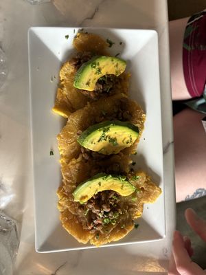 Tostones with lentil topping   at St Germain Bistro and Cafe in San Juan