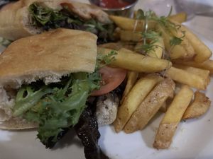 “Steak” (mushroom) sandwich 😋  at St Germain Bistro and Cafe in San Juan
