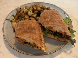 vegan romesco sandwich + sautéed potato hash! at St Germain Bistro and Cafe in San Juan