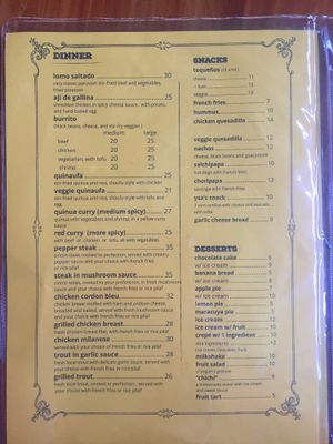 Menu 4 at Cafe Andino in Huaraz