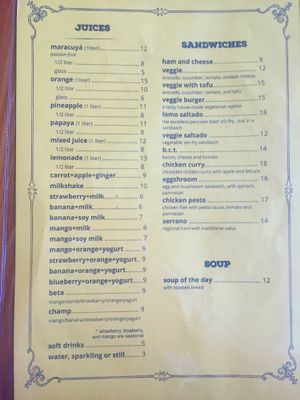 Menu 2 at Cafe Andino in Huaraz