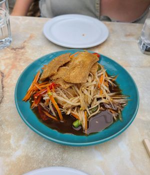 som tam papaya salad with fried "chicken" at Chai - Yo  in Montreal