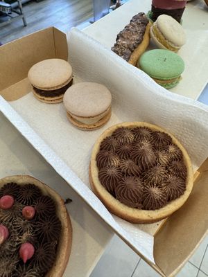 Macarons and chocolate tart  at Le Végétalien in Toronto