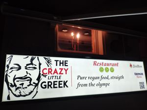 Outside sign at The Crazy Little Greek in Berlin