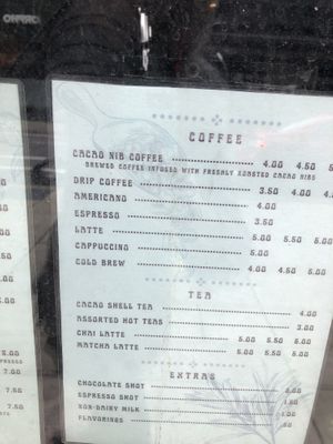 Menu- drinks  at Roste Chocolate House in Portland