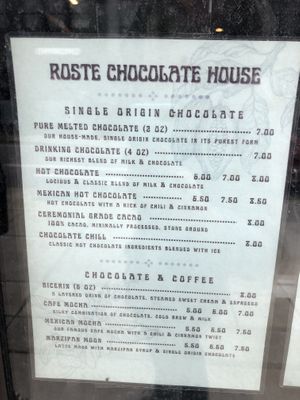 Menu - drinks   at Roste Chocolate House in Portland
