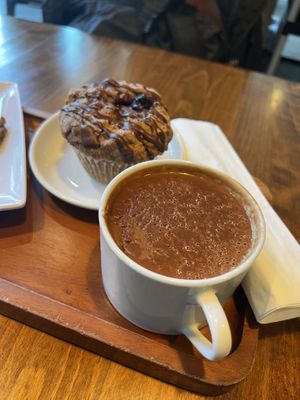 Champurrado with Marionberry muffinns  at Roste Chocolate House in Portland