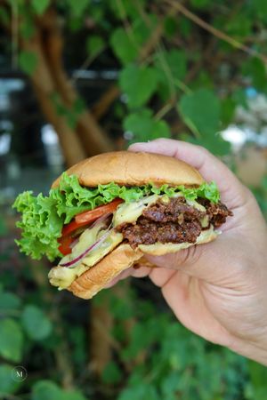 Oat meat burger at Dystopian Food Truck in Columbus