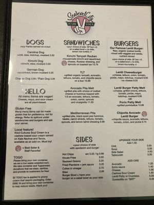 Menu at Sealevel City Vegan Diner in Wilmington