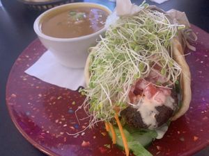 mediterranean pita w/ coconut curry soup  at Sealevel City Vegan Diner in Wilmington