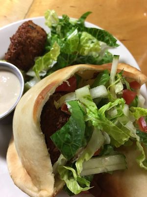 Falafel pita with tahini sauce at Sealevel City Vegan Diner in Wilmington