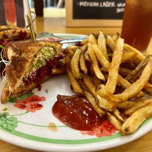 Reuben and friesnds  at Sealevel City Vegan Diner in Wilmington