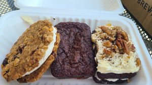 Oatmeal cream pie, dirty brownie and chocolate cake at Sealevel City Vegan Diner in Wilmington