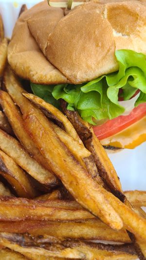 Cheeseburger and fries at Sealevel City Vegan Diner in Wilmington