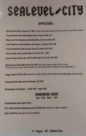 Menu 1 of 2 at Sealevel City Vegan Diner in Wilmington